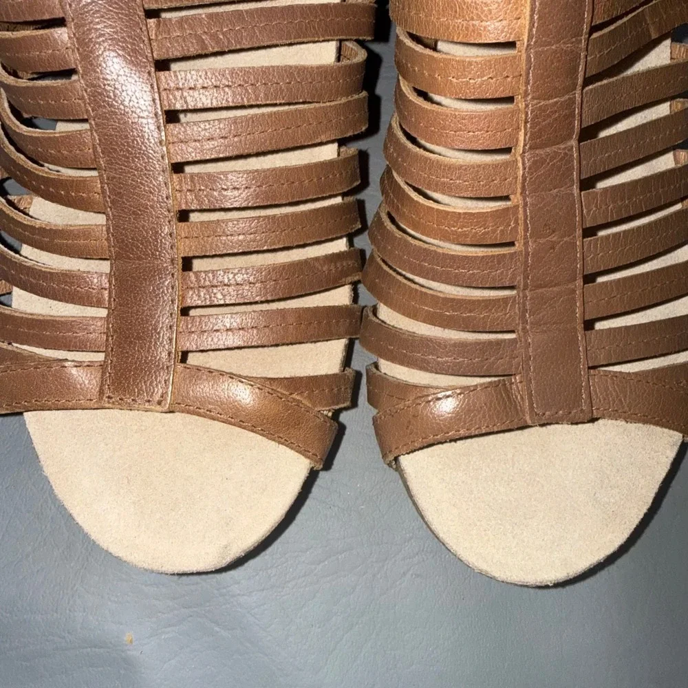 Josef Seibel Womens Brown Leather Strappy Block Heel‎ Cage Sandals Size 39 EU